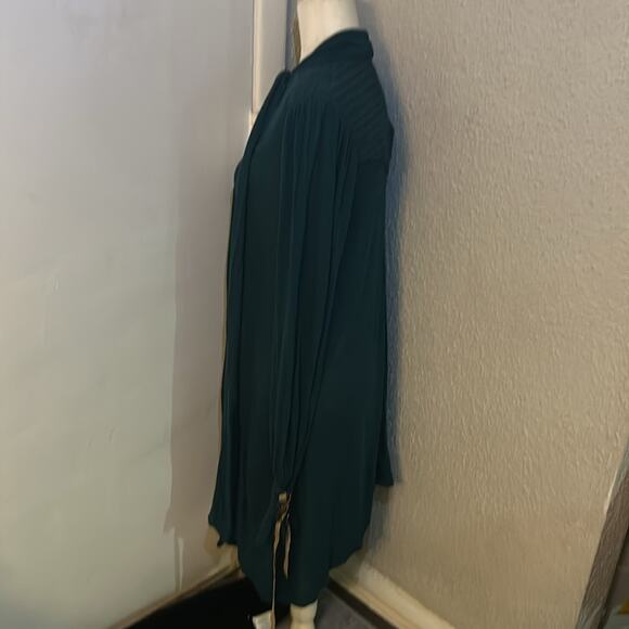 Free People Bridgette Tunic Mini Dress Long Sleeve XS Neck Tie Teal Balletcore - Picture 4 of 10